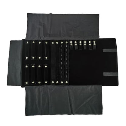 Velvet Travel Jewelry Case Roll Bag Organizer for Necklace Bracelet Earrings Ring (Black) (Black(4+2+2+6)) - color: Black (4+2+2+6)