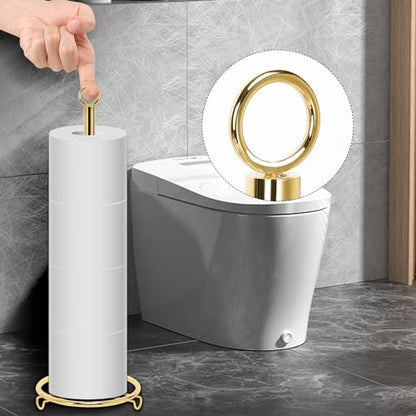 Bath Toilet Paper Holder, Metal Toilet Tissue Roll Organizer Storage, Tissue Paper Holder Stand for Bathroom/Kitchen Countertop, 21" H (Gold) - color: Gold