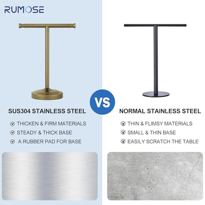 RUMOSE 13 Inch Antique Brass Towel Bar Stand Hand Holder Bathroom Kitchen Vanity Countertop T-Shape Towel Rack Free Standing Stainless Steel - color: Antique Brass