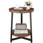 Industrial 2 Tier Round Side Table with Storage Shelf,Accent Tray End Table with Triangular Metal Support, Nightstand Bedside Sofa Table for Living Room, Bedroom, Balcony, Cherry - color: Cherry, style: No Charging Station