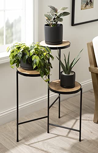 Kate and Laurel Fields Modern Tri-Level Metal and Wood Plant Stand, 17 x 22 x 30, Black and Gold, Decorative Three Tier Plant Stand for Display and Storage