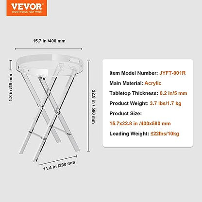 VEVOR Acrylic Folding Tray Table, Acrylic End Table with Folding X Leg, Clear Acrylic Side Table for Coffee, Drink, Food, Snack for Living Room & Bedroom - style: Folding X Leg