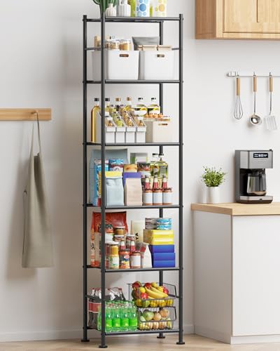 Sakugi Storage Shelves - 6 Tier Shelf Organizer, Sturdy Metal Garage Shelving with Adjustable Leveling Feet, Space-Saving Shelves Organizer for Pantry, Laundry, Kitchen (18" x 12" x 70", Black) - color: Black, size: 18.0W x 12.0D x 70.0H (6T)