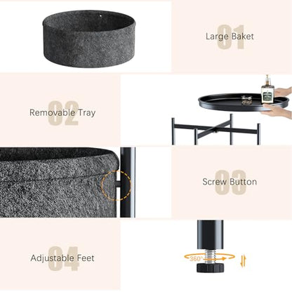 Garden 4 you Side Table with Fabric Storage Basket, Round Metal End Table, Small Bedside Table Nightstand with Removable Tray, for Nursery, Living Room, Bedroom, Bathroom, Black - color: Black