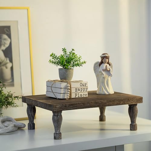 Hanobe Wooden Display Risers for Decor, Rustic White Pedestal Display Stand | 15.7'' Farmhouse Coffee Table Decor for Kitchen Centerpiece Decor, Short & Tall Footed
