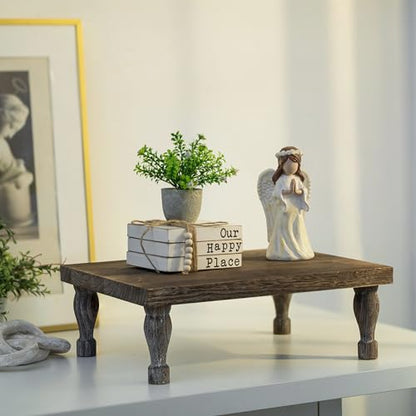 Hanobe Wooden Display Risers for Decor, Rustic White Pedestal Display Stand | 15.7'' Farmhouse Coffee Table Decor for Kitchen Centerpiece Decor, Short & Tall Footed