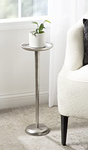Kate and Laurel Alessia Modern Decorative Metal Drink Table; 8 x 8 x 22; Silver; Stunning Cast Aluminum Pedestal Plant Stand with Rough Texture and Deckled Edge - color: Silver