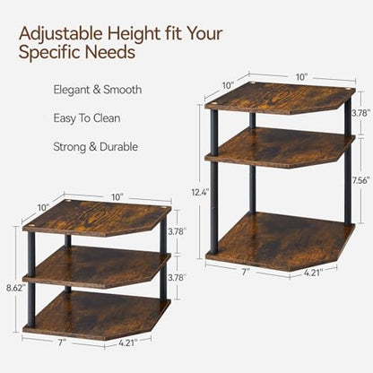Wooden 3 Tier Corner Shelf, Countertop Storage Organizer for Kitchen Cabinets and Desk, Plates, Dishes, Bread and Small Space Decor, Adjustable