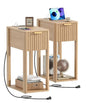 Akxomel Narrow Fluted Nightstands Set of 2, Wooden Slim Bedside Table with Charging Station, Mid-Century Modern Night Stand with Drawer and Open Shelf, Small Side End Table, for Bedroom, Natural Oak - color: Natural Oak