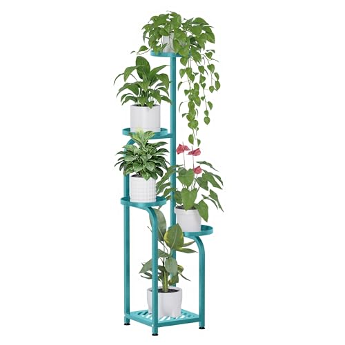 TOSKING 5 Tier Tall Plant Stand Indoor Outdoor,Anti-Tip Plant Stand indoor, Wide Base for Pots, Child and Pet Friendly,Heavy Duty Corner Shelf for Plants & Decor, Space Saving ,Tiered Metal Flower Pot Stand for Balcony, Garden, Living Room, Patio (Blue, 4