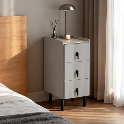 Lamberia Narrow Nightstand with 3 Drawers, Narrow Side Table, Small Bedside Table for Bedroom, Living Room, End Table for Small Space, Dark Grey, 9.8''W x 15.8" D x 23.5" H - color: Grey, size: 9.9"W*15.8"D*23.6"H
