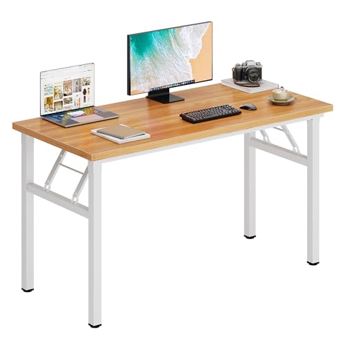DlandHome 47 Inch Folding Computer Desk, Fully Assembled, Teak White | Foldable Writing Table, Portable Activity Conference Table for Home Office, Wood Top Metal Frame, Collapsible Easy Storage - color: Teak + White, size: 47 Inches