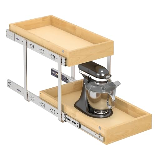 WelFurGeer 2-Tier Pull Out Cabinet Organizer with Soft Close Slides, Heavy-Duty Pull Out Drawers for Cabinets, Slide Out Shelf for Kitchen, Bathroom, Pantry & Under Sink, Solid Birch Wood - color: 2 Tiers, size: 11''W x22''D