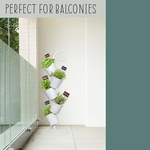 Esterno Hanging Flower Pot Tiered Stand (White), Metal Outdoor Stacking Planter - color: White
