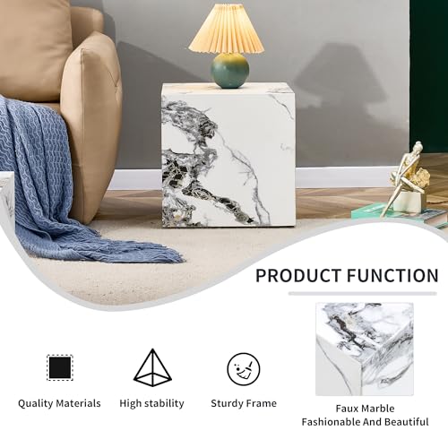 15.7" H Square Compact Coffee Table,Small Cube End Table,Modern Side Table with Stylish Faux Marble Pattern,Minimalist Accent Table for Living Room,Office,Apartment,Nightstand(White,15.7") - color: White,15.7"h