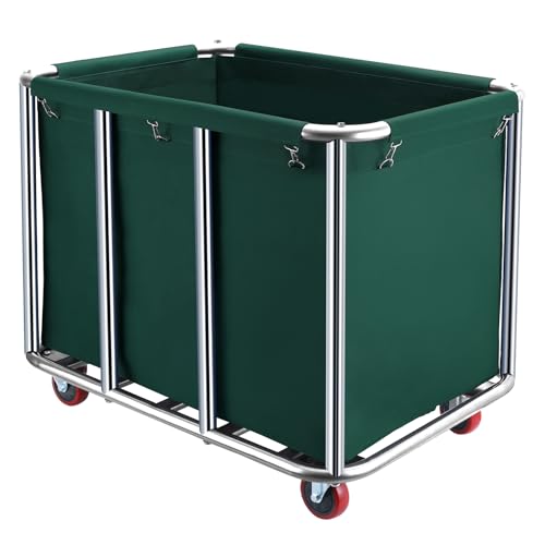 Commercial Laundry Cart with Wheels,11.35 Bushel Commercial Laundry Hamper,Industrial Rolling Laundry Basket with Sturdy Stainless Steel Frame and Oxford Bag for Home Hotel 440 lbs (Blackish Green) - color: Blackish Green