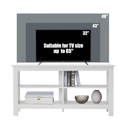 Gyger 43 Inches TV Stand,Mid Century Modern Entertainment Center with 4 Open Shelves Farmhouse TV Media Console Table for Living Room,Bedroom,Television Stand up to 50 Inches(White) - color: White