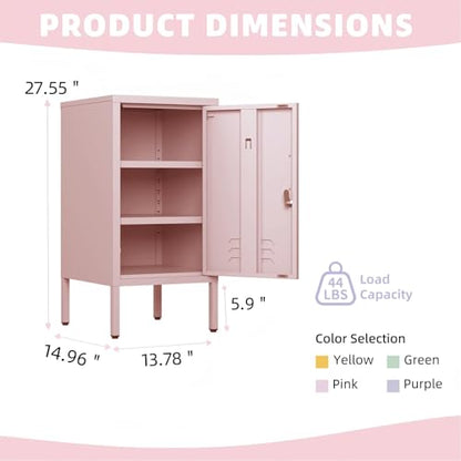 Garvee Metal Locker Nightstand with Shelf,Single Door Lockable Metal End Table,Modern Bedside Table, Versatile Side Cabinet for Bedroom, Living Room, or Office (27.55”h x 13.78”w x 14.96”d) - color: Pink