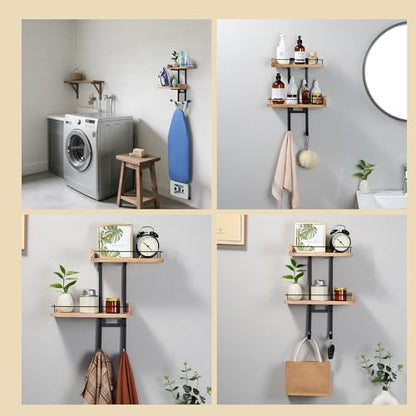 Ironing Board Hanger Wall Mount with Adjustable 2-Large Storage Shelves, Heavy Duty Space Saving Iron and Ironing Board Holder for Laundry Room, T&Y Leg Shaped, Carbonized Black - color: Black-a