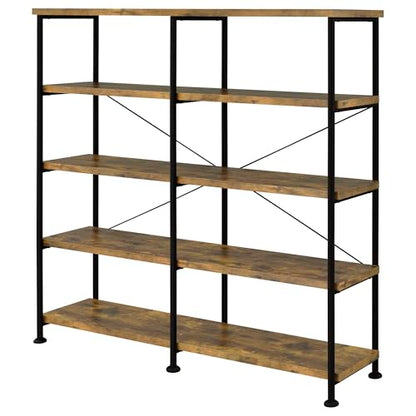 Coaster Home Furnishings - Analiese - Wood and Metal - 4-Tier Double Bookshelf with Open Shelves, X-Back Bracing, and Rectangular Frame - Home Office - 63-Inch - Rustic Nutmeg - 801543 - color: Rustic Nutmeg