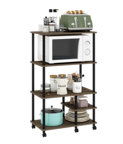 Kitchen Carts on Wheels with Storage, 4-Tier Microwave Stand, Coffee Bar Stand Island Table for Kitchen, Living Room, Balcony, Small Space, Walnut - color: Walnut