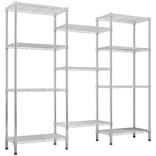 5-Tier Wire Shelving Unit, Adjustable Heavy Duty Storage Rack with Leveling Feet, Freestanding Metal Shelves, for Garage Kitchen, Chrome - color: Chrome, 4 Tier-62.9"