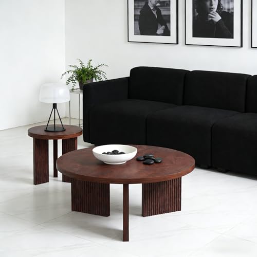 Nesting Coffee Table Set of 2, Burgundy | Modern Wooden Coffee Table, Circle Tea Table and End Table Set, Accent Center Tables for Living Room, Office - color: Burgundy, style: Coffee Table Set of 2