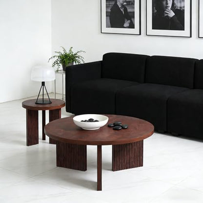 Nesting Coffee Table Set of 2, Burgundy | Modern Wooden Coffee Table, Circle Tea Table and End Table Set, Accent Center Tables for Living Room, Office - color: Burgundy, style: Coffee Table Set of 2