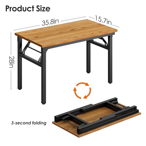 Need Office Computer Desk -35.8 L Sturdy and Heavy Duty Folding Laptop Table,Writing Table/Home Office Desk/Sewing Table, No Assembly Required, Teak & Black Frame - color: Teak & Black Frame, size: 35.8inch