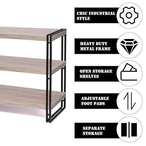 47" 3-Tier Bookshelf Rustic Wood and Metal Industrial Bookshelf for Home Office, Bedroom, Kitchen, Bathroom (Light Oak, 3-Tier) - color: Light Oak, size: 3-Tier