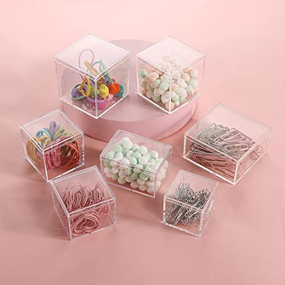 KissYou Acrylic Box with Lid 2 Pieces Small Clear Square Cube Small Mini Storage Box Plastic Containers Weddings, Party Gift Candy Boxes - size: 2.36 x 2.36 x 2.36 Inch
