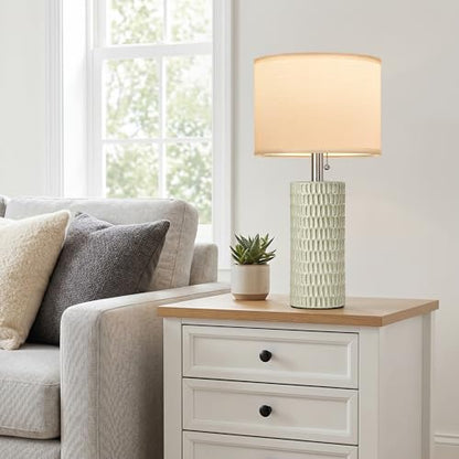 Reaketon Table Lamps for Living Room Set of 2, Ceramic Table Lamps for Bedroom, 20" Modern Lamps for Night Stands, Light Green - color: Light Green