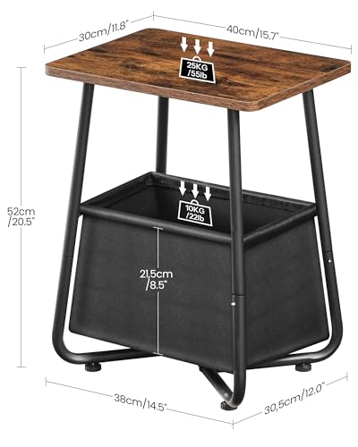 CHOEZON Nursery Side Table with Removable Fabric Basket, Small Side Table for Small Spaces, Nursery Nightstand for Couch, Bedroom, Living Room, Rustic Brown TBZ13BF - color: Rustic Brown + Black