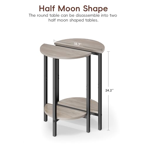Vagusicc Side Tables Small End Tables, Set of 2 Half Round Side Table for Living Room, 2 Tier Couch Side Table, Small Round Coffee Table Accent Table, Thin Sofa Table Narrow Entryway Table, Grey - color: Greige