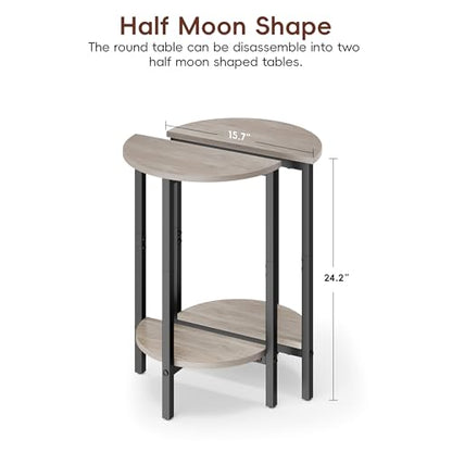 Vagusicc Side Tables Small End Tables, Set of 2 Half Round Side Table for Living Room, 2 Tier Couch Side Table, Small Round Coffee Table Accent Table, Thin Sofa Table Narrow Entryway Table, Grey - color: Greige