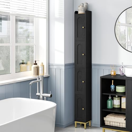 Hzuaneri 4-Tier Narrow Tall Storage Cabinet | Slim Bathroom Storage Cabinet with 4 Adjustable Feet and Shelves, for Living Room, Laundry Room, Black, 7.9"Dx7.9"Wx70.9"H - color: Black, size: 7.9 "D x 7.9 "W x 70.9 "H