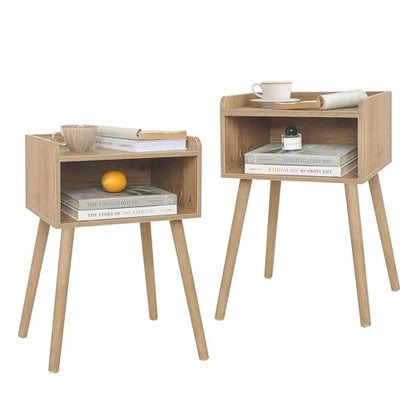 MaxSmeo End Tables Set of 2, Mid Century Modern Side Table Bedroom with Storage, Small Nightstands Set of 2 with Solid Wood Legs for Living Room, Office Small Spaces (Rustic Walnut) - color: 2 Pack Rustic Walnut