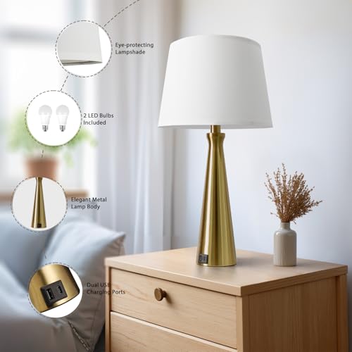 Seealle Modern Table Lamps Set of 2 - Touch Bedside Lamps for Nightstand with Dual USB C+A,3-Way Dimmable Gold Nightstand Lamps for Living Room Bedroom (Bulb Included) - color: G. Gold-White