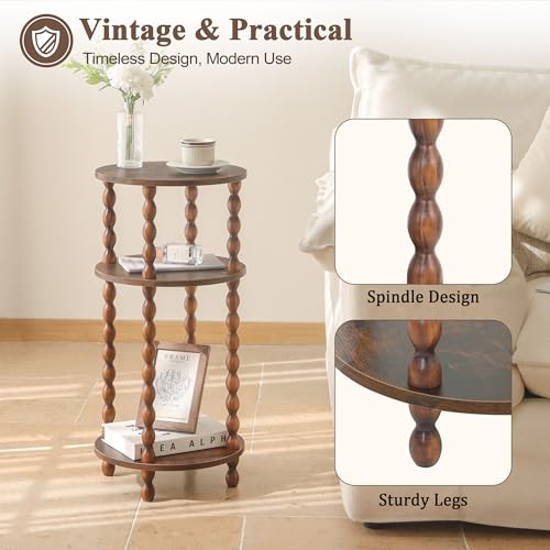 AWASEN Small Side Table, 3-Tier Round End Table for Small Spaces, Modern Bedside Table Nightstand for Bedroom, Living Room, Office, Rustic Brown - color: Rustic Brown