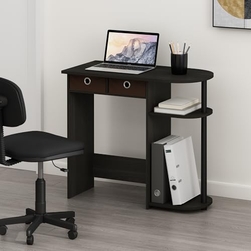 Furinno Go Green 32-Inch Black Computer Desk, Office Desk with 2 Side Shelves and Storage Bins, Rectangular Home Office Desk, Gaming Desk for Home Office, Bedroom, Study Room, Black Espresso - color: Black Espresso/Black/Brown, size: 32-in Wide with 2 Dra