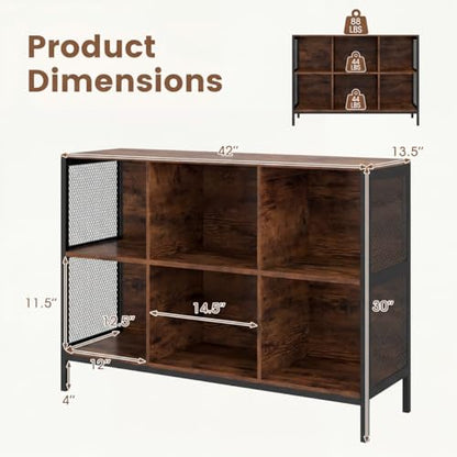 Byroce Industrial Storage Cabinet, Storage Organizer, Utility Storage Furniture with Metal Frame, Wooden Shelves with MDF Back Panel for Living Room Kitchen Garage Entryway, Black