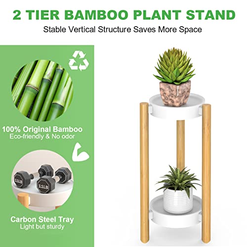 2-Tier Plant Stand Indoor, Tall Bamboo Corner Shelf for Multiple Plants | Narrow 2-Tier Display, Easy-Clean, Space-Saving, Bamboo Frame, Hold Multiple Plants, for Window, Room, Patio, Balcony, Garden