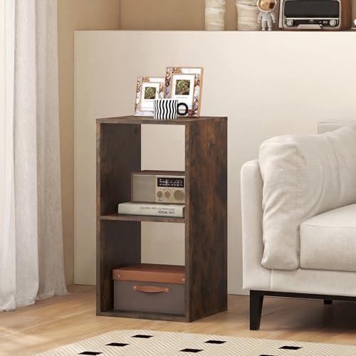 2 Cube Storage Organizer, Small Bookshelf for Small Space, 2 Shelf Bookcase with Open Back, Wooden Display Shelf for Bedroom, Living Room - color: Rustic Brown, size: 2-Cube