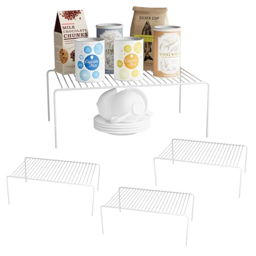 4Pack Cabinet Storage Shelf Spice Rack, 13''L x 9.4''W x 5.5''H, White | Rustproof Metal Wire Kitchen Counter Organizers and Storage, for Cabinet, Plate, Dish, Pantry, Bathroom, Fridge - size: 4Pack-White-13 x 9.4 inch