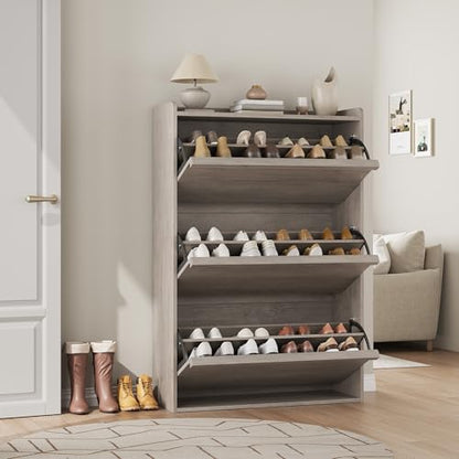 Garvee Shoe Cabinet with 3 Flip Drawers, Hidden Wood Shoe Cabinet,Freestanding Shoe Storage Cabinet with Adjustable Shelf for Entryway Hallwa, Living Room, Living Room, Grey - color: Grey