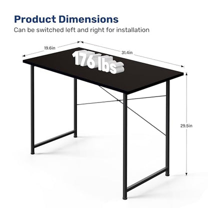 Small Space Writing Desk with Headphone Hooks, Modern Simple Design, Suitable for Study, Home Office and Living Room - color: Basic Black, size: 32 Inch