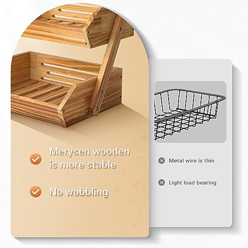 Merysen 2-Tier Wooden Fruit Basket For Kitchen Countertop, Self-assembly | Large Fruit Holder Stand, Vegetable, Snack, Bread Organzier and Storage - size: 2 Tier Wooden