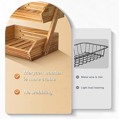 Merysen 2-Tier Wooden Fruit Basket For Kitchen Countertop, Self-assembly | Large Fruit Holder Stand, Vegetable, Snack, Bread Organzier and Storage - size: 2 Tier Wooden