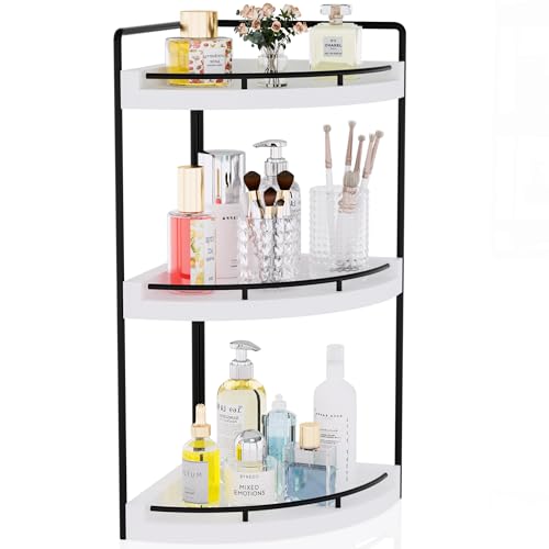 Corner Bathroom Counter Organizer, 3 Tier Bathroom Sink Shelf Countertop, Wood Vanity Skincare Storage for Toiletries Decor, Makeup, Dresser (White) - color: White