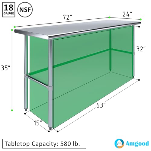 24 in. x 72 in. Open Base Stainless Steel Work Table | Residential & Commercial | Food Prep | Heavy Duty Utility Work Station | NSF - size: 72 in. Length x 24 in. Width